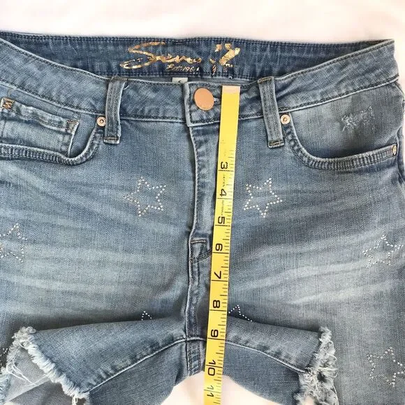 Seven7 Seven Denim Weekend Shorts Women 6 Blue Stretch Bling Stars Patriotic USA - Picture 5 of 12